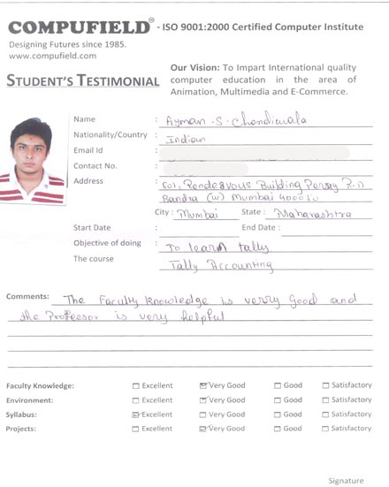 Compufield computer institute courses, in tally acounting student review