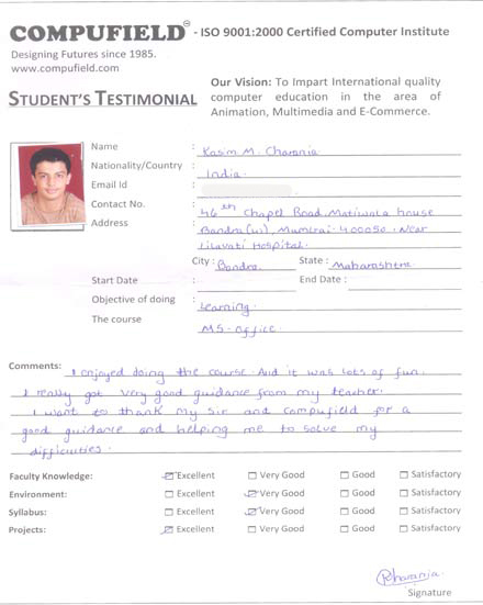 Compufield computer institute courses, in Microsoft office student review