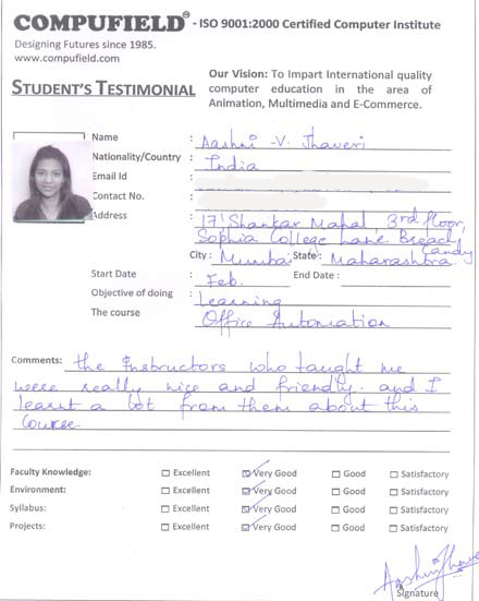 Compufield computer institute course in affice automation student review