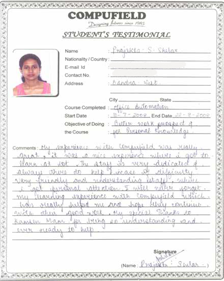 Compufield computer institute courses, in office automation student review