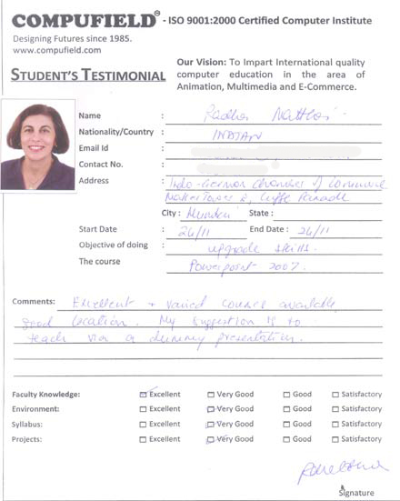 Compufield computer institute course in power point  student review