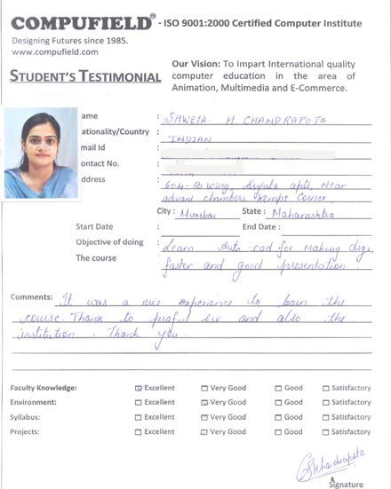 Compufield computer institute course in autocad student review